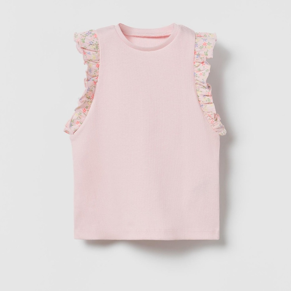 Floral Ribbed Top 3/4